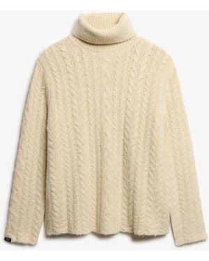 Superdry Cable Roll Neck Sweater - Natural