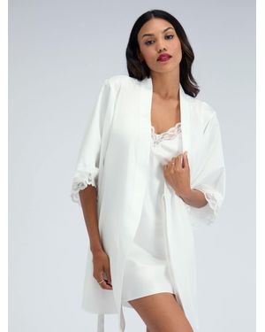 Boux Avenue Amelia Satin Short Robe - White