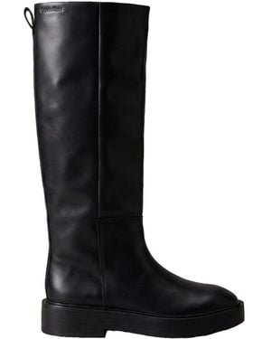 Calvin Klein Leather Stacked Heel Knee-High Boots - Black