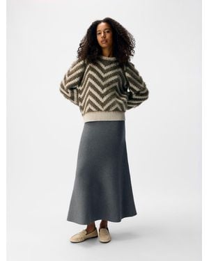 Object Jacquard Stripe Fluffy Long Sleeve Sweater - White