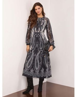 Lipsy Petite Printed Long Sleeve Underbust Fit And Flare Midi Dress - Multicolor