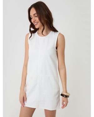 Threadbare Denim Mini Shift Dress - White
