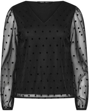 M Com Petite Spot Long Sleeve Mesh Top - Black