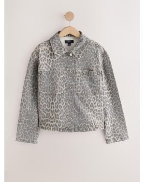 Next Leopard Print Boxy Denim Jacket - Gray