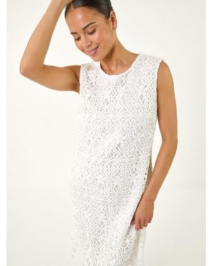 Roman Petite Lace Shift Dress - White