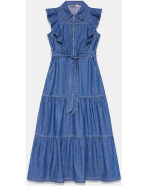Mint Velvet Denim Ruffle Maxi Shirt Dress - Blue