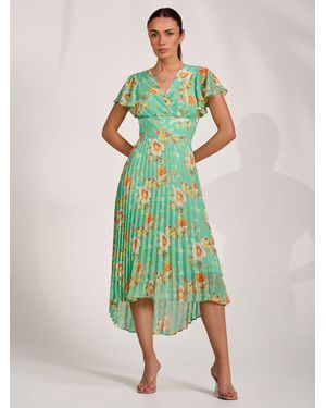 Jolie Moi Cap Sleeve Pleated Chiffon Maxi Dress - Green