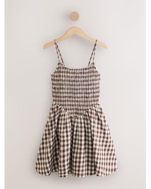 Next Chocolate Cream Gingham Strappy Skort Playsuit - Natural