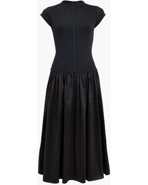 French Connection Finore Jersey Woven Mix Midi Dress - Black