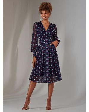 Jolie Moi Long Sleeve Lace Print Midi Dress - Blue