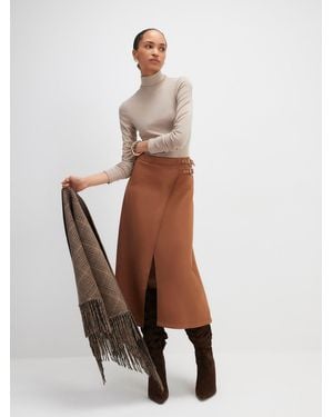River Island Belted Wrap Pleated Midi Skirt - Brown