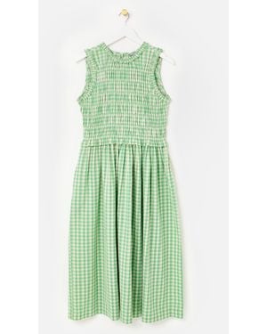 Oliver Bonas Gingham Shirred Bodice Sleeveless Midi Dress - Green