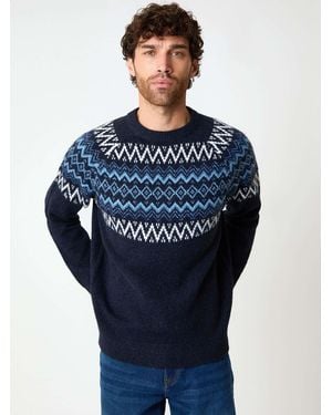 Threadbare Raglan Fairisle Christmas Sweater - Blue