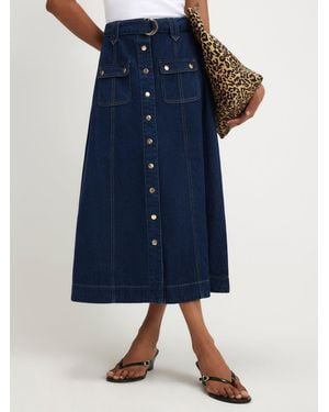 River Island Belted Pocket Midi Skirt - Blue