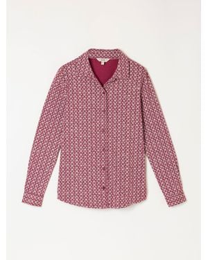 FatFace Fatface Selby Burgundy Folk Print Long Sleeve Jersey Shirt - Pink
