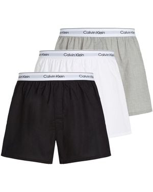 Calvin Klein Calvin Klein//Cream Icon Cotton Stretch 3 Pack Woven Boxers - White