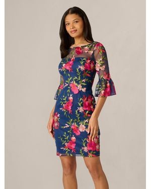 Adrianna Papell Embroidered Short Dress - Blue