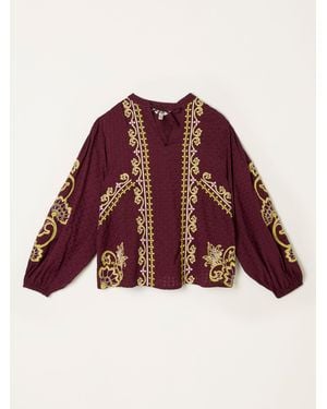 FatFace Fatface Garratt Embroidered V-Neck Blouse