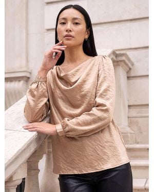 Roman Cowl Neck Satin Top - Natural