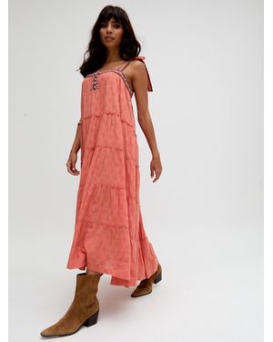 Raffya 100% Cotton Kaftan Style Floral Printed Maxi Dress - Red