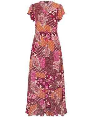 M Com Wrap Over Printed Crinkle Dress - Rot