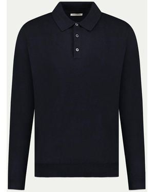 Peckham Rye Knitted Long Sleeve Polo Shirt - Blue