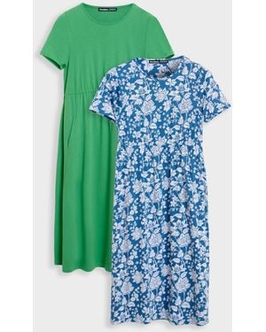Threadbare Jersey Midi Smock 100% Cotton Dress With Pockets - Green