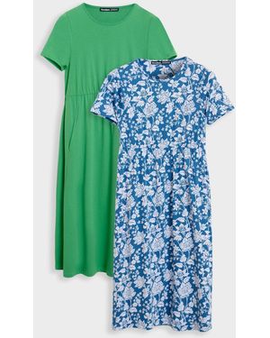 Threadbare 100% Cotton Jersey Midi Smock Dress With Pockets - Grün