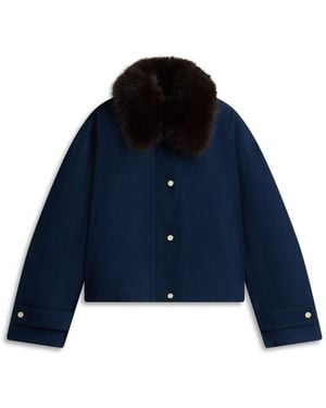 Tommy Hilfiger Faux Fur Collar Oversized Bomber Jacket - Blue