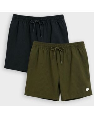 Threadbare Stripe Seersucker Swim Shorts - Green