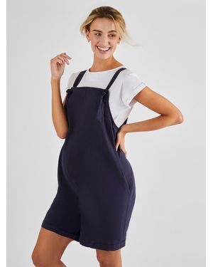 Jojo Maman Bébé Short Maternity Linen Blend Dungarees - Blue