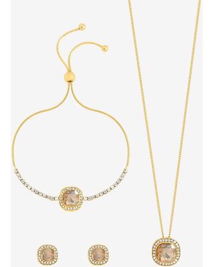 Jon Richard Tone Crystal Champagne Trio Necklace Set - White