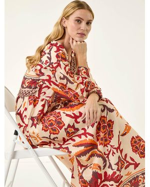Roman Floral Border Print Maxi Dress - Red