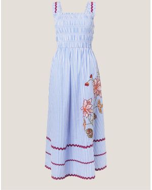 Monsoon Sloane Floral Stripe Midi Dress - White