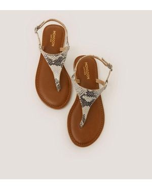 Monsoon Immy Animal Print Leather Toe Post Sandals - Natural