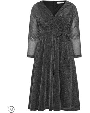 Yours Curve Metallic Wrap Dress - Gray