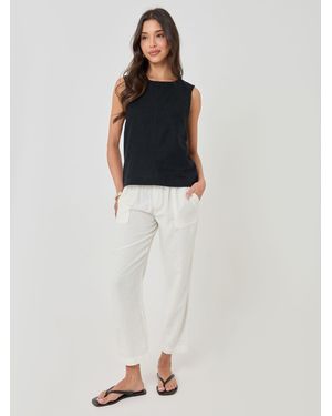 Threadbare Regular Fit Linen Blend Tapered Pants - White