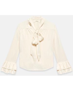Mint Velvet Satin Pussybow Blouse - Natural