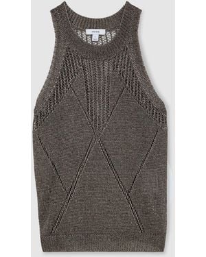 Reiss Gunmetal Maia Textured-Knit Metallic Vest - Gray