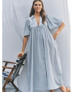 Monsoon Callie Stripe Midi Shirt Dress - Blue