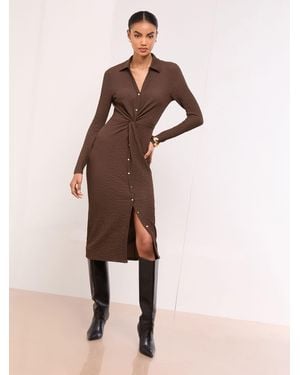 Lipsy Textured Jersey Knot Midi Shirt Dress - Natural