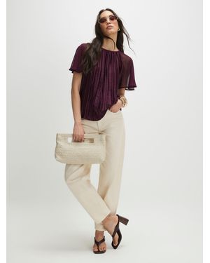 River Island River Island Short Sleeve Pleated Hybrid Top - Red