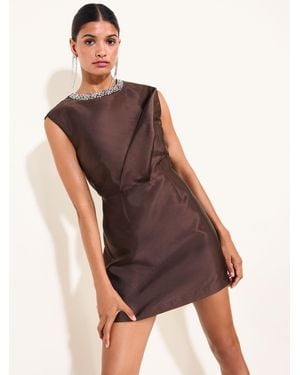 Friends Like These Chocolate Embellished Neck Sleeveless Mini Dress - Brown