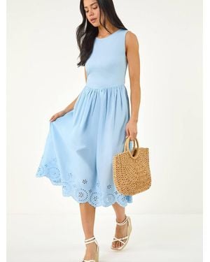 Roman Petite Embroidered Hem Midi Dress - Blue