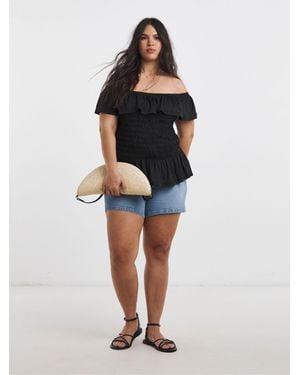 Simply Be Ruffle/Shirred Mesh Top - Black