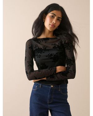 Nobody's Child Nobodys Child Slash Neck Devore Top - Black