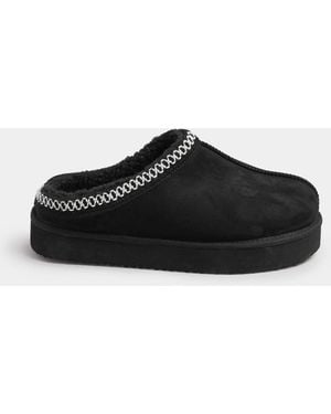 Yours Curve Extra Wide Fit Faux Suede Embroidered Mules - Black