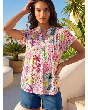 Roman Tropical Palm Burnout Shirt - Pink