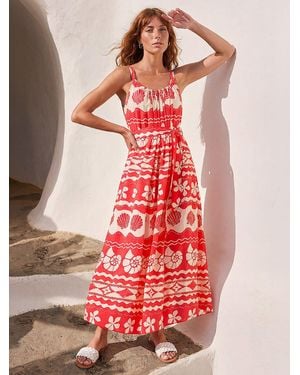 Roman Shell Print Strap Maxi Dress - Red