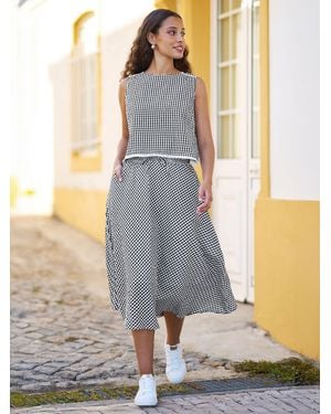 Yumi' Gingham Cotton Midi Skirt - Gray